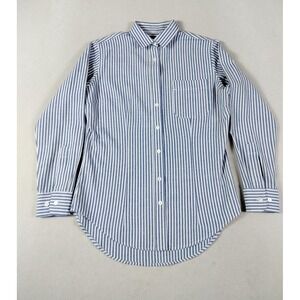 Camixa Shirt Womens Small Blue White Stripe Linen Button Down Long Sleeve Casual